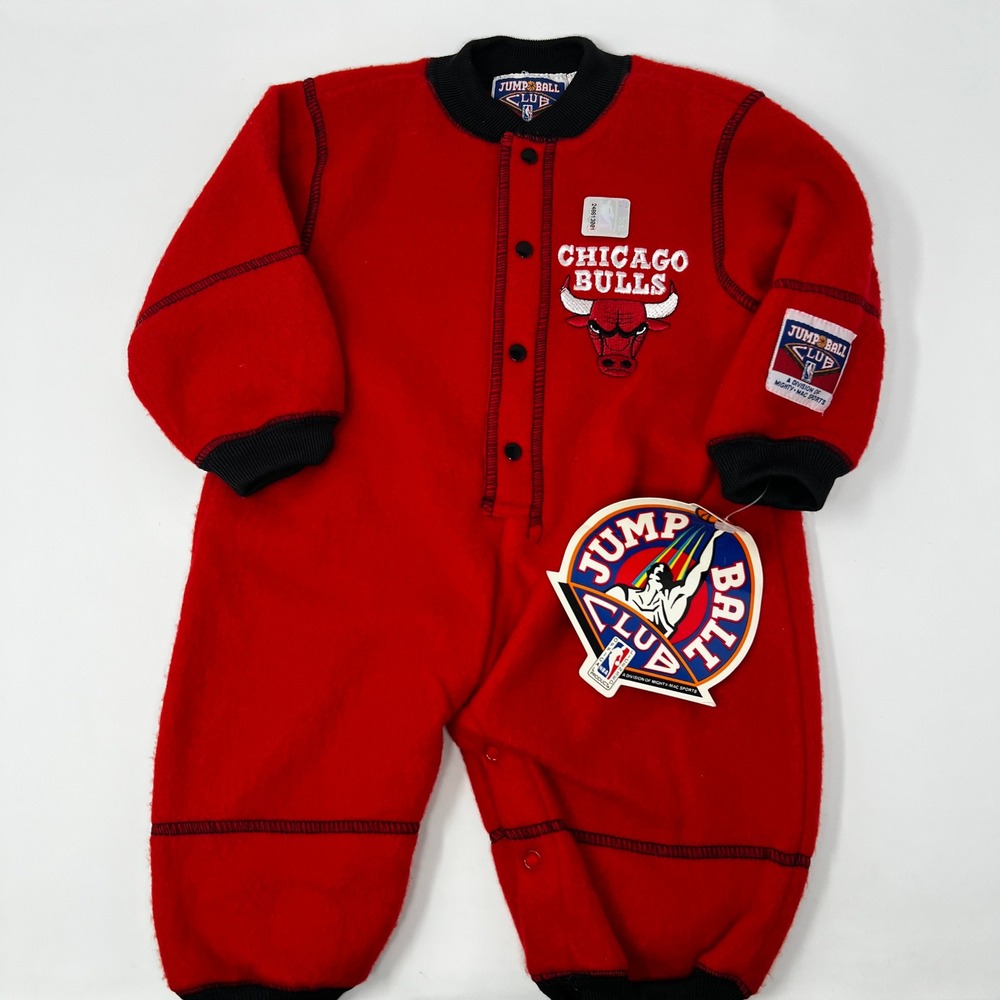Vintage Jump Ball Club Chicago Bulls Fleece Romper Red Infant 6/9M NBA Deadstock